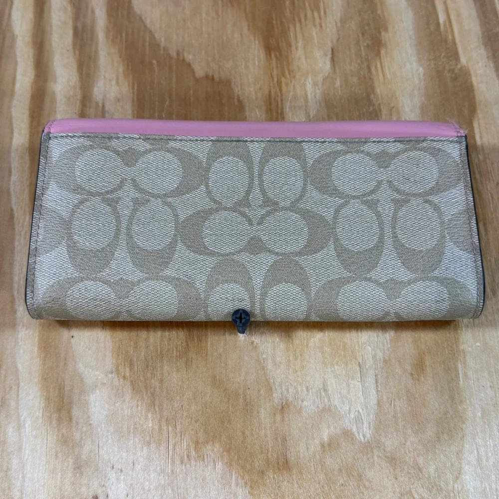 COACH‎ Long Wallet Signature Canvas F54022 Beige Light Pink